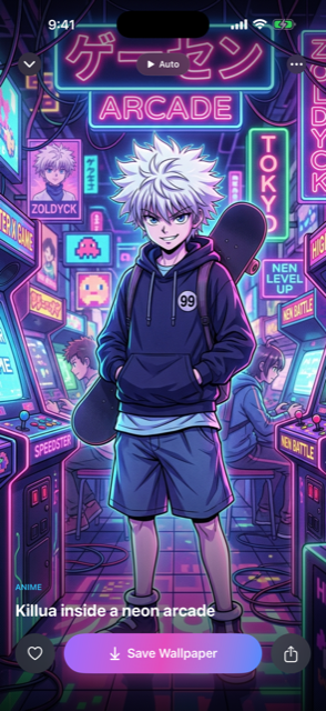 Full-screen wallpaper with a save button